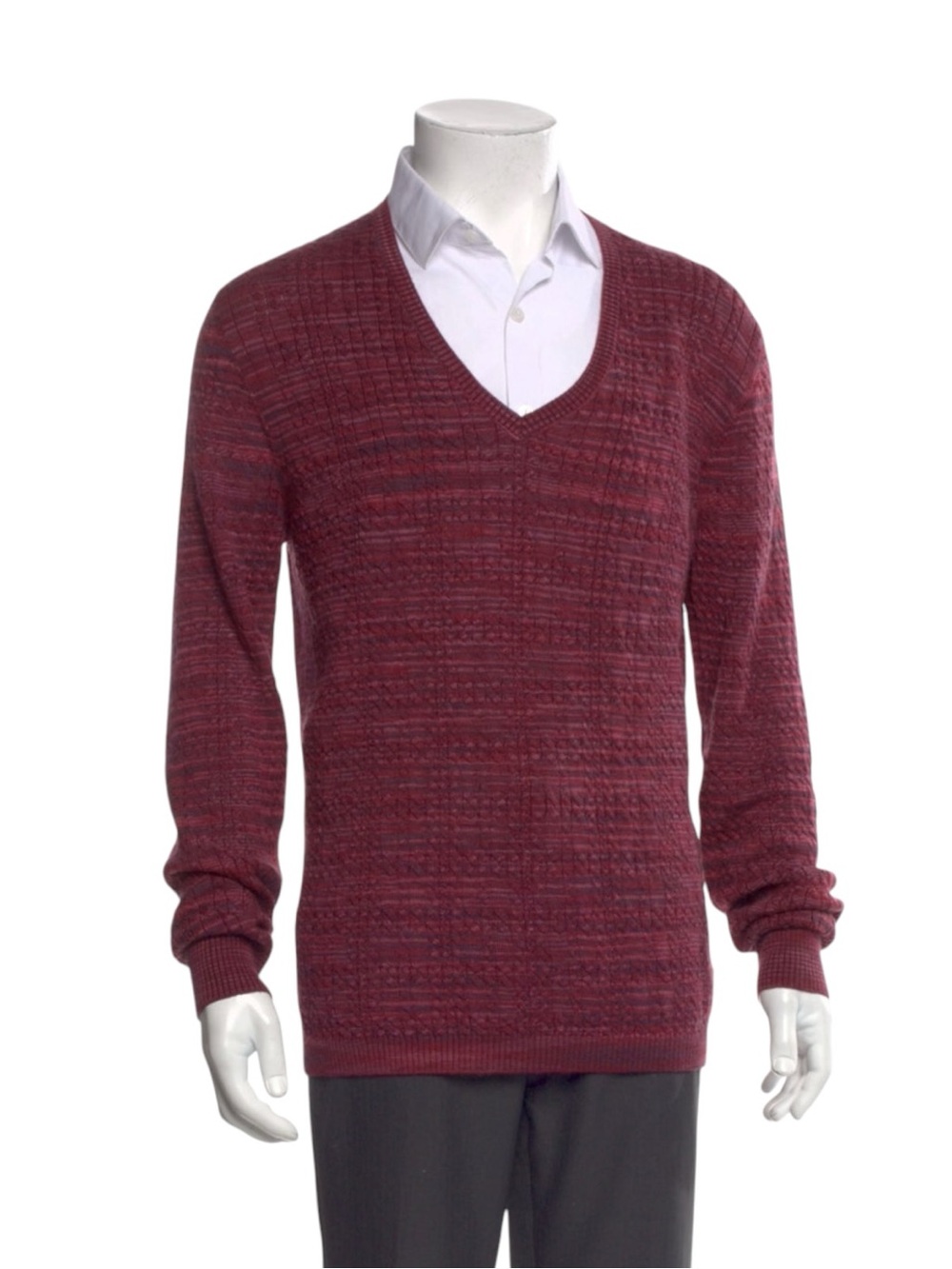 Rare Vintage Missoni Unisex Orange Label Deep Burgundy V-Neck Knit Sweater